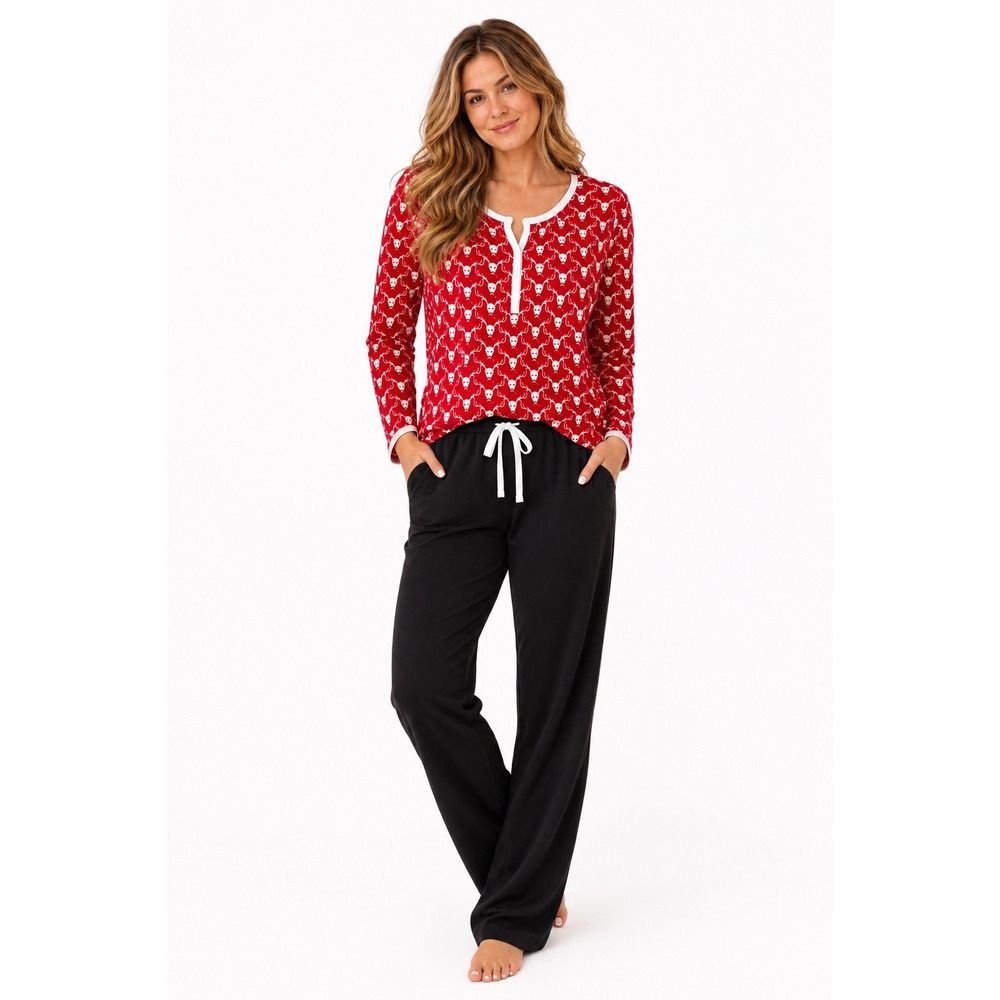 Roberta Roller Rabbit Red Reindeer Henley Pajama Top Small Pima Cotton Christmas